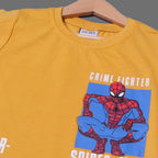 MUSTARD CRIME FIGHTER PRINTED HALF SLEEVES T-SHIRT FOR BOYS