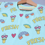 SEA GREEN FRESH ICE CREAM PRINTED T-SHIRT TOP FOR GIRLS