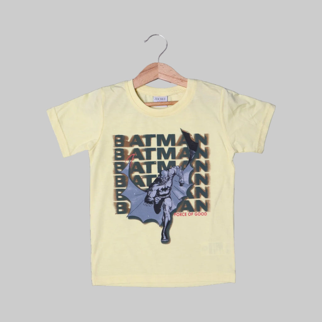 YELLOW BATMAN PRINTED HALF SLEEVES T-SHIRT FOR BOYS