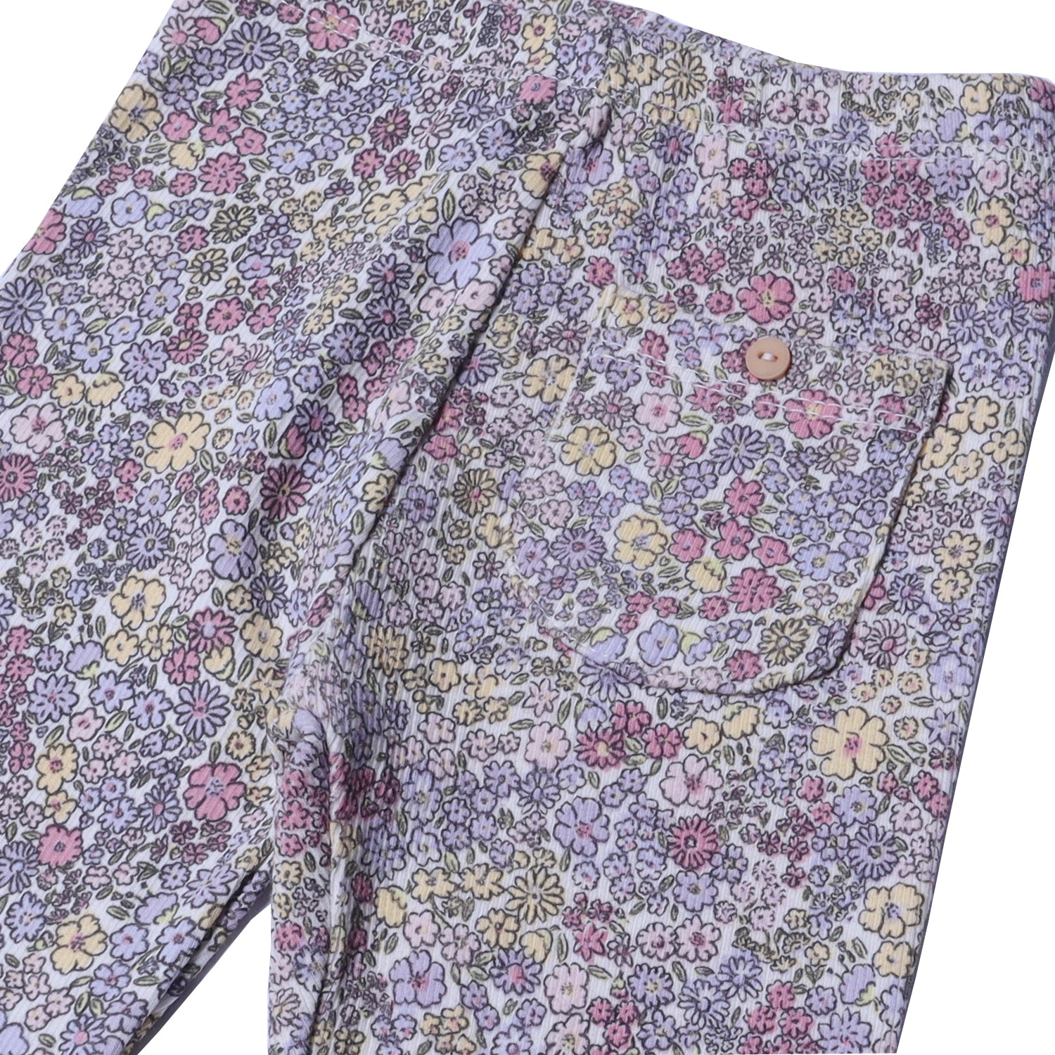 WHITE FLOWERS PRINTED RIBBED FABRIC BACK POCKET PAJAMA Secondary image