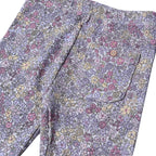 WHITE FLOWERS PRINTED RIBBED FABRIC BACK POCKET PAJAMA