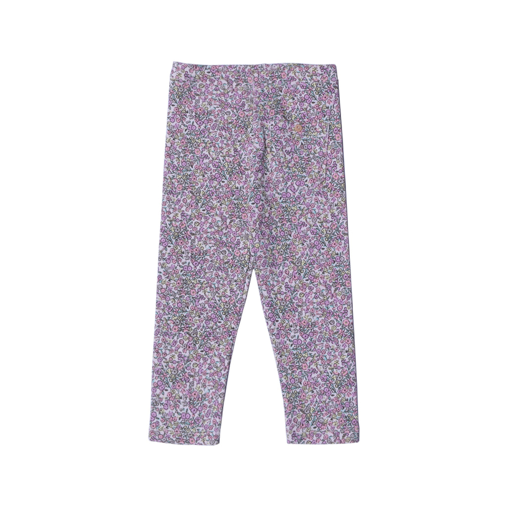 PINK FLOWERS PRINTED RIBBED FABRIC BACK POCKET PAJAMA