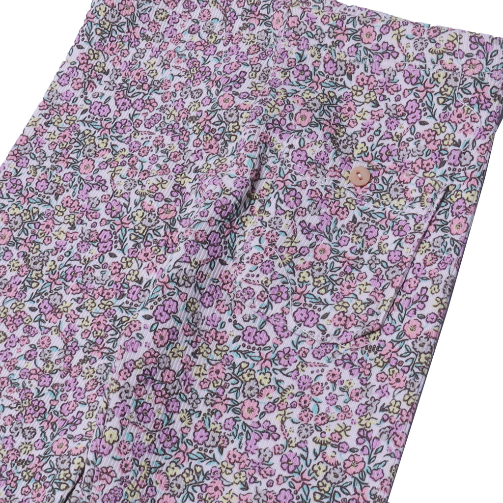 PINK FLOWERS PRINTED RIBBED FABRIC BACK POCKET PAJAMA