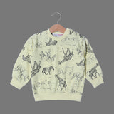 YELLOW ZEBRA & ELEPHANT PRINTED TERRY FABRIC SWEATSHIRT
