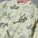 YELLOW ZEBRA & ELEPHANT PRINTED TERRY FABRIC SWEATSHIRT