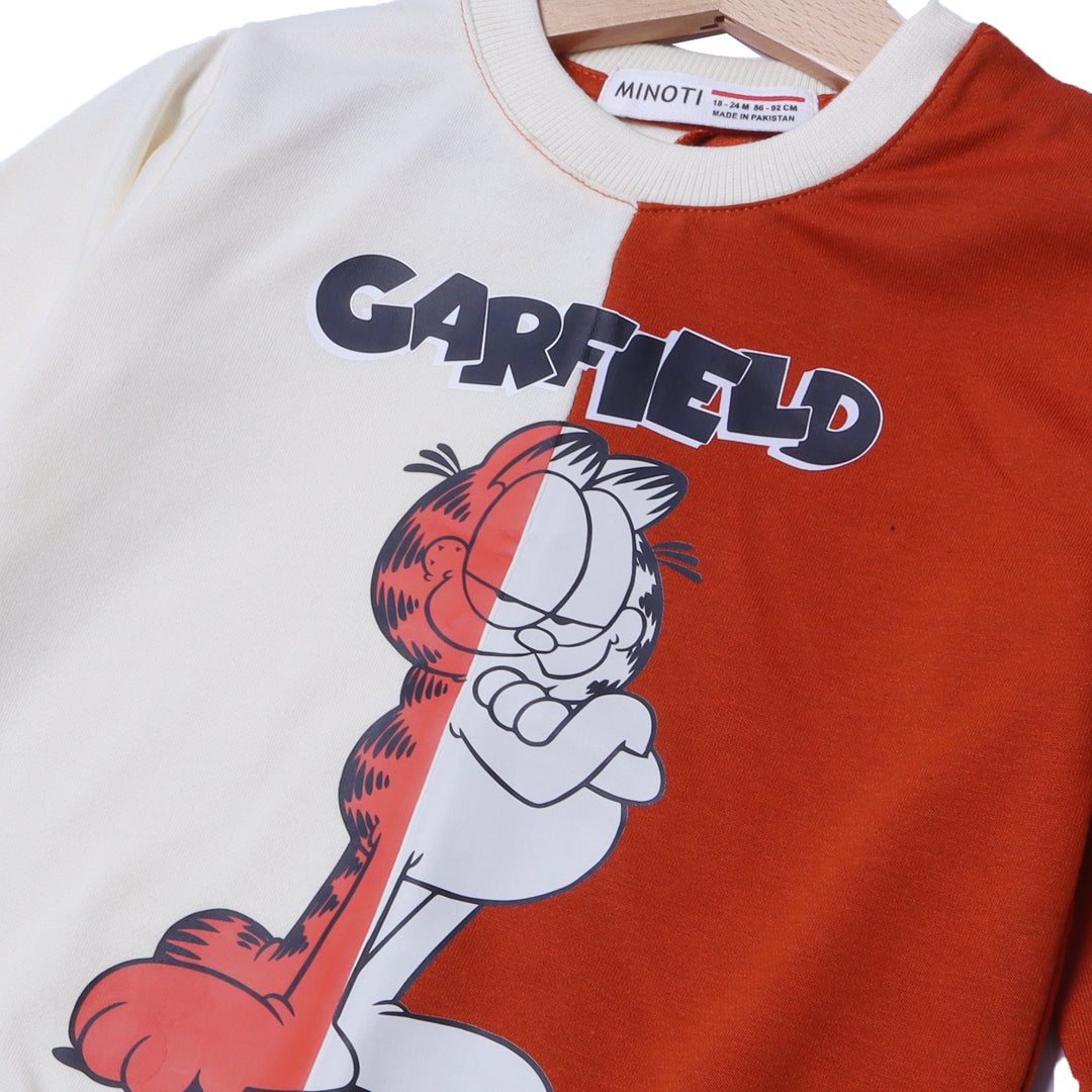 LIME & BROWN GARFIELD PRINTED TERRY FABRIC SWEATSHIRT