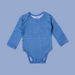 Load image into Gallery viewer, BLUE WITH BLUE STRIPES COTTON JERSY FABRIC HALF BODY FULL SLEEVES ROMPER
