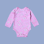 PINK FLOWERS PRINT COTTON JERSY FABRIC HALF BODY FULL SLEEVES ROMPER