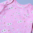 PINK FLOWERS PRINT COTTON JERSY FABRIC HALF BODY FULL SLEEVES ROMPER