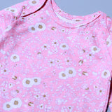 PINK FLOWERS PRINT COTTON JERSY FABRIC HALF BODY FULL SLEEVES ROMPER