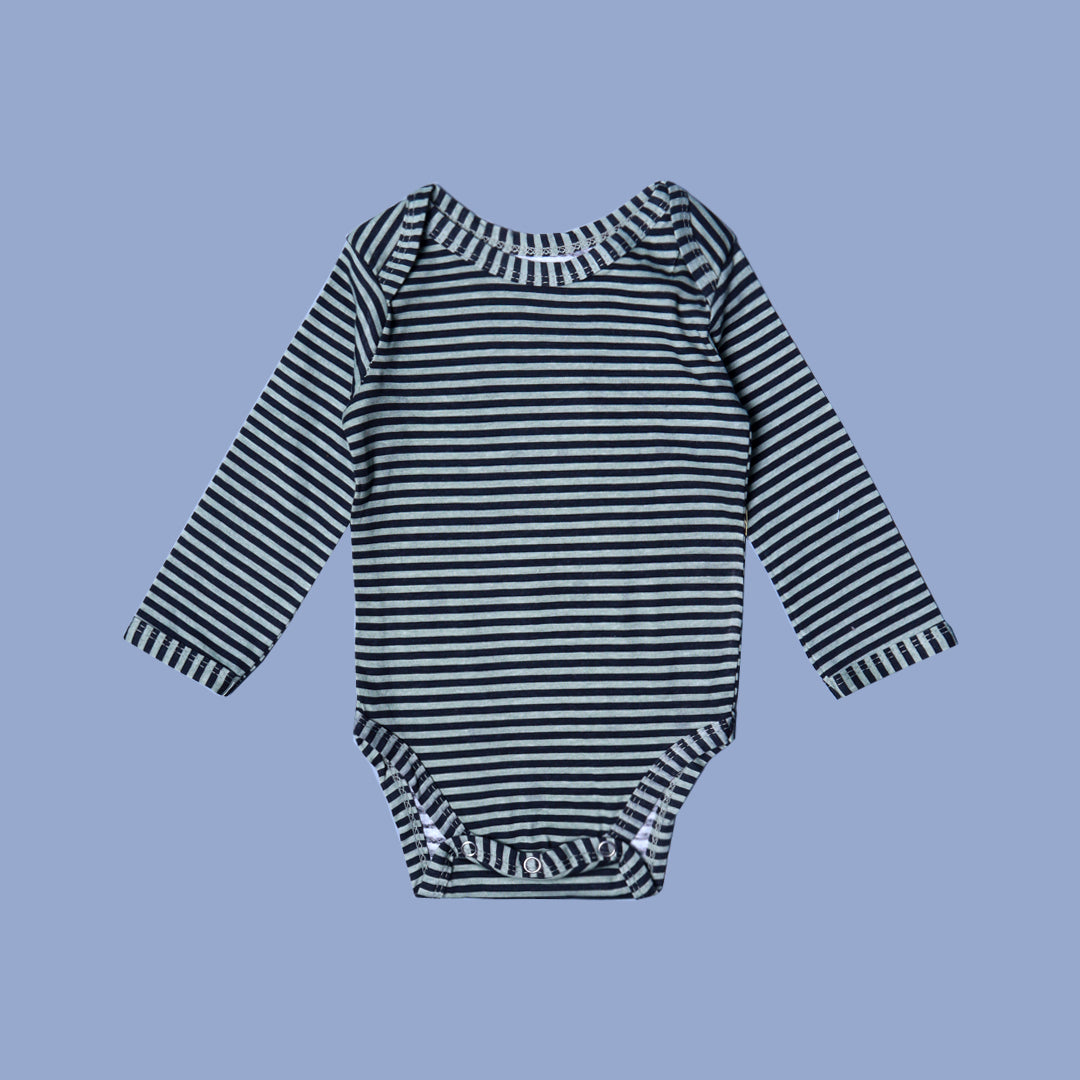 GREEN WITH BLACK STRIPES COTTON JERSY FABRIC HALF BODY FULL SLEEVES ROMPER Secondary image