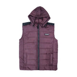 BRANDED DARK MAROON SLEEVELESS PUFFER JACKET WITH REMOVABLE HOOD FOR MENS