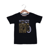 BLACK NO POLLUTION PRINTED HALF SLEEVES T-SHIRT FOR BOYS