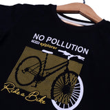 BLACK NO POLLUTION PRINTED HALF SLEEVES T-SHIRT FOR BOYS