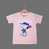 BABY PINK SNOOPY PRINTED HALF SLEEVES T-SHIRT FOR BOYS