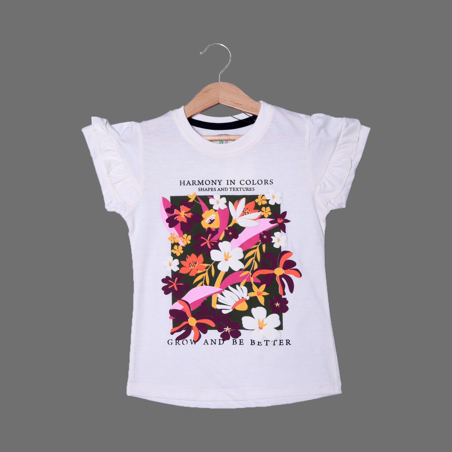 WHITE FLOWERS HARMONY PRINTED T-SHIRT TOP FOR GIRLS Secondary image