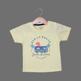 LIME YELLOW SUR LA ROUTE PRINTED HALF SLEEVES T-SHIRT FOR BOYS