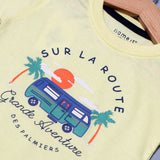 LIME YELLOW SUR LA ROUTE PRINTED HALF SLEEVES T-SHIRT FOR BOYS