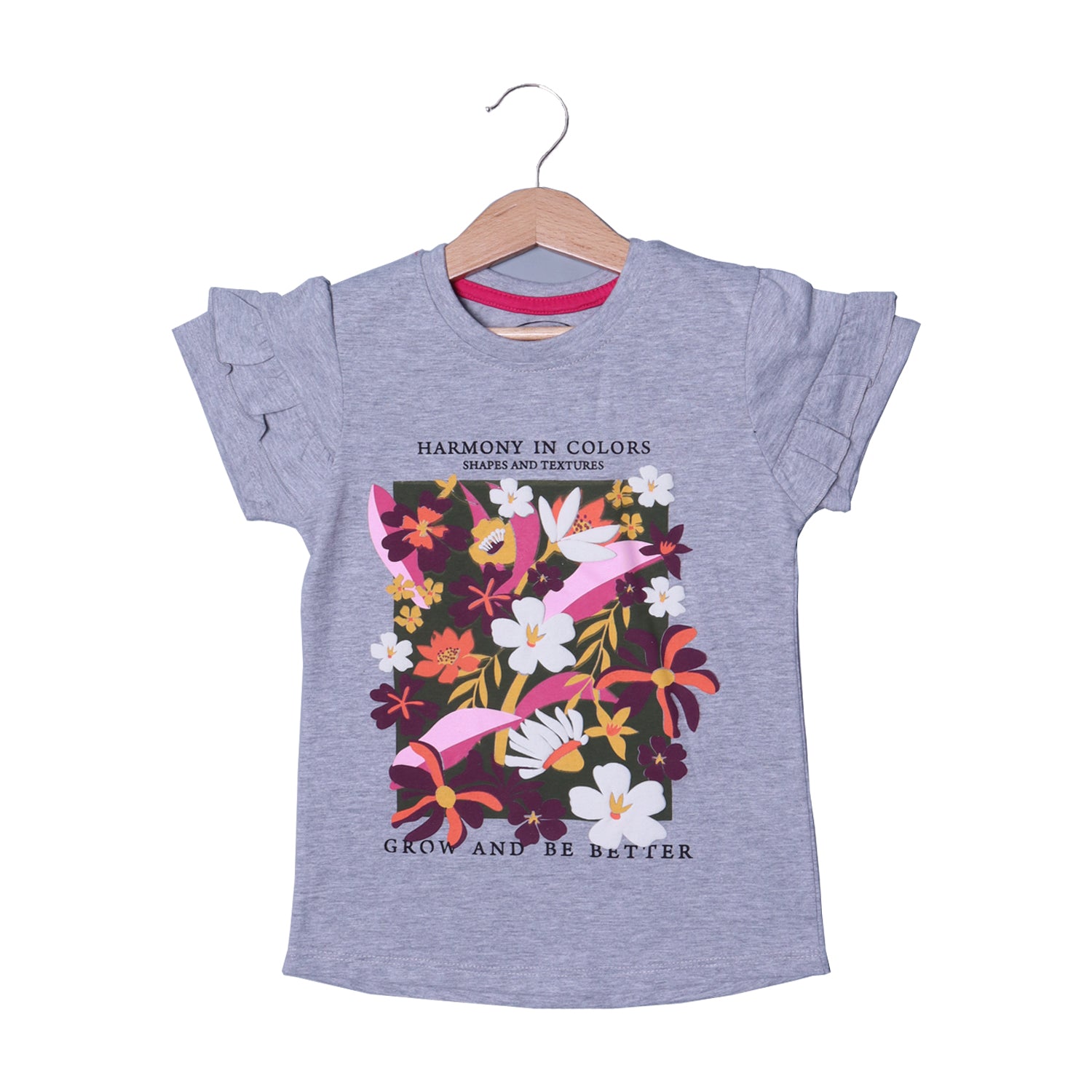 HAZEL GREY FLOWERS HARMONY PRINTED T-SHIRT TOP FOR GIRLS Secondary image