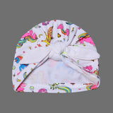 WHITE WITH UNICORN PRINTED WITH BOW TURBAN CAPS FOR GIRLS