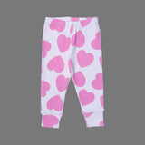 WHITE WITH PINK HEARTS PRINTED RIBBED FABRIC HIGH NECK & TROUSER SUIT