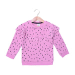 Load image into Gallery viewer, PURPLE WITH HEARTS PRINTED FRIL TERRY FABRIC SWEATSHIRT
