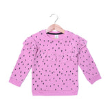PURPLE WITH HEARTS PRINTED FRIL TERRY FABRIC SWEATSHIRT