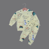 YELLOW DINO PRINTED TERRY FABRIC SUIT FOR WINTERS