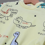 YELLOW DINO PRINTED TERRY FABRIC SUIT FOR WINTERS