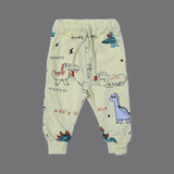 YELLOW DINO PRINTED TERRY FABRIC SUIT FOR WINTERS