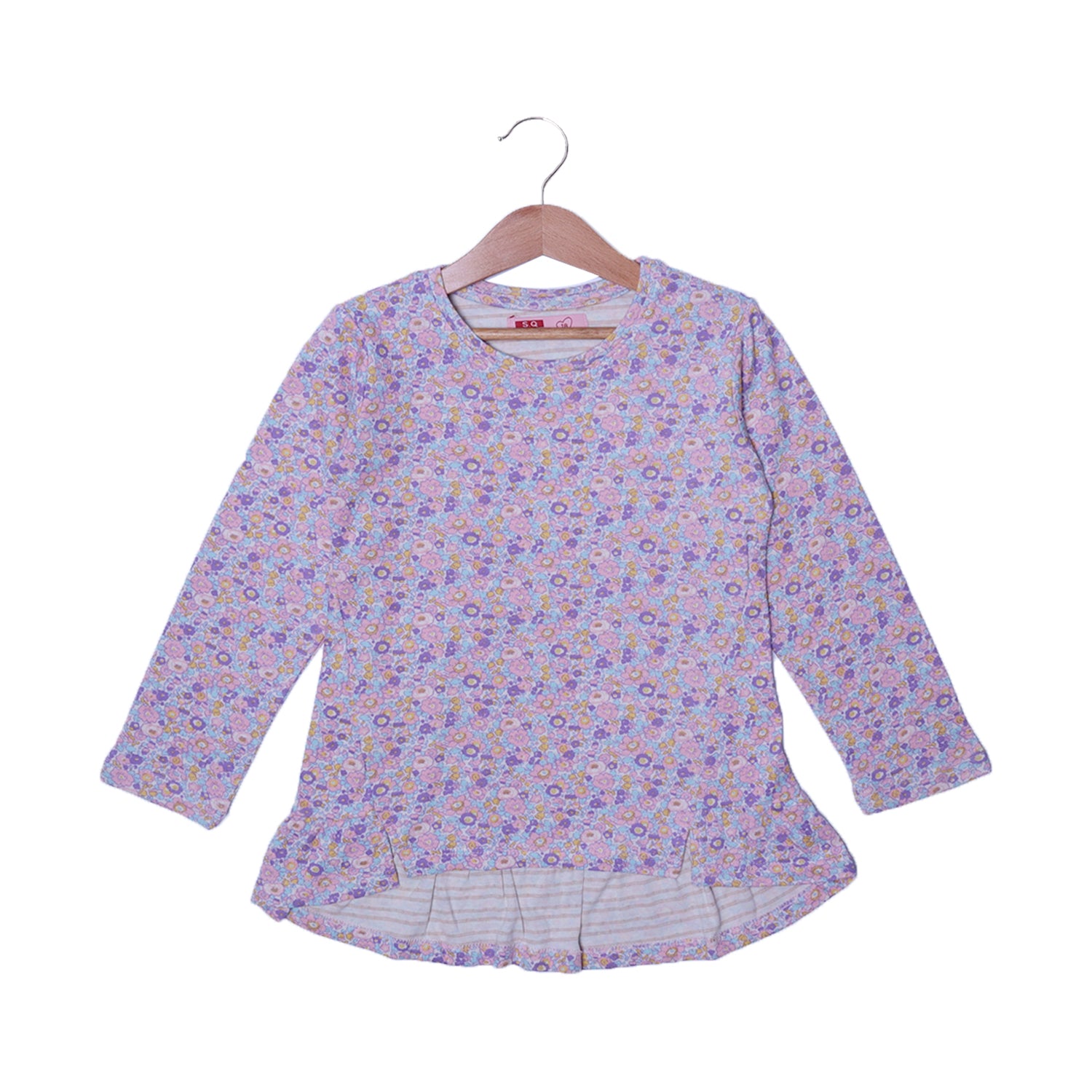 WHITE WITH PURPLE FLOWERS PRINTED BOTTOM CUT FULL SLEEVES T-SHIRT FOR GIRLS Secondary image