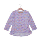 WHITE WITH PURPLE FLOWERS PRINTED BOTTOM CUT FULL SLEEVES T-SHIRT FOR GIRLS