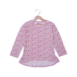 BABY PINK FLOWERS PRINTED BOTTOM CUT FULL SLEEVES T-SHIRT FOR GIRLS