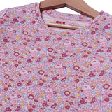 BABY PINK FLOWERS PRINTED BOTTOM CUT FULL SLEEVES T-SHIRT FOR GIRLS