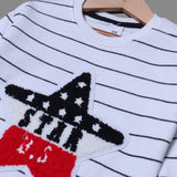 WHITE WITH RED & BLACK STAR EMBROIDERED TERRY FABRIC SWEATSHIRT