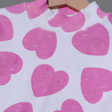 WHITE WITH PINK HEARTS PRINTED RIBBED FABRIC HIGH NECK & TROUSER SUIT