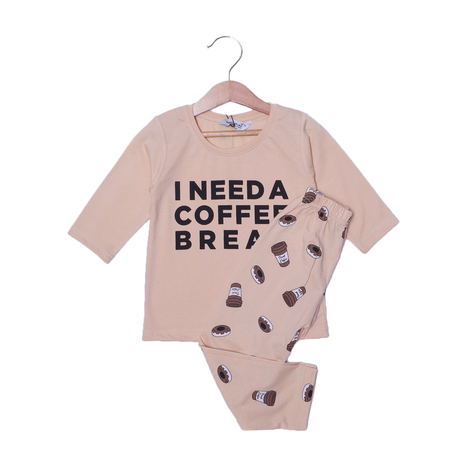 FAWN T-SHIRT WITH DONUT TROUSER COFFEE PRINTED JERSY FABRIC NIGHT SUIT
