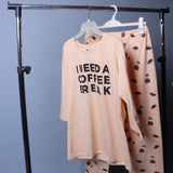 LIGHT PEACH NEED A COFFEE DONUTS PRINTED NIGHT SUIT FOR WOMEN
