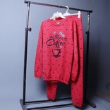 RED COFFEE CUP POLKA DOTS PRINTED NIGHT SUIT FOR WOMEN