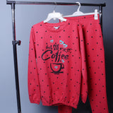 RED COFFEE CUP POLKA DOTS PRINTED NIGHT SUIT FOR WOMEN