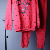 RED COFFEE CUP POLKA DOTS PRINTED NIGHT SUIT FOR WOMEN
