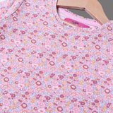 BABY PINK FLOWERS FRIL SLEEVES PRINTED FULL SLEEVES T-SHIRT FOR GIRLS