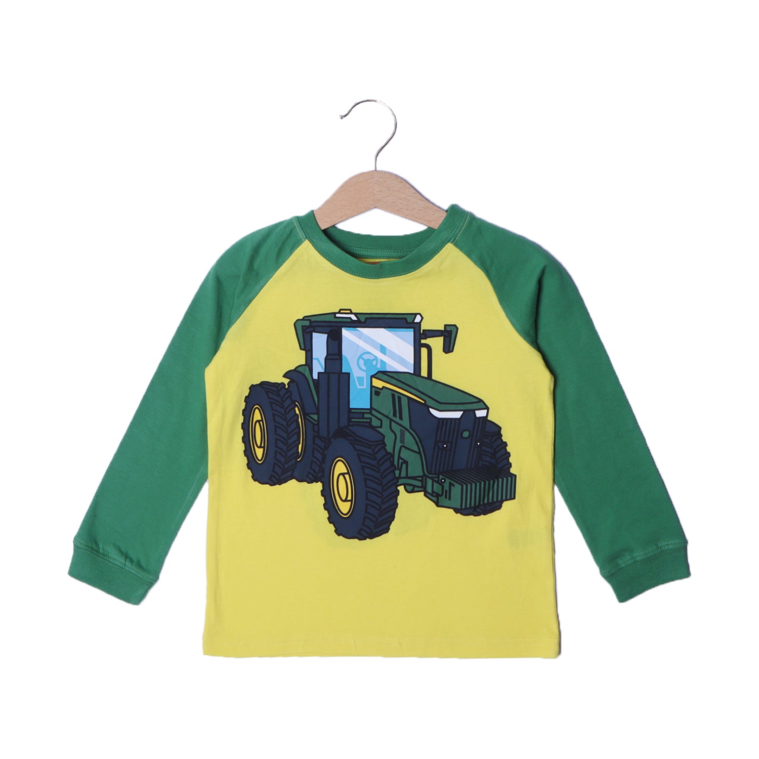 YELLOW WITH GREEN SLEEVES FRONT & BACK TRACTOR PRINTED FULL SLEEVES T-SHIRT Secondary image