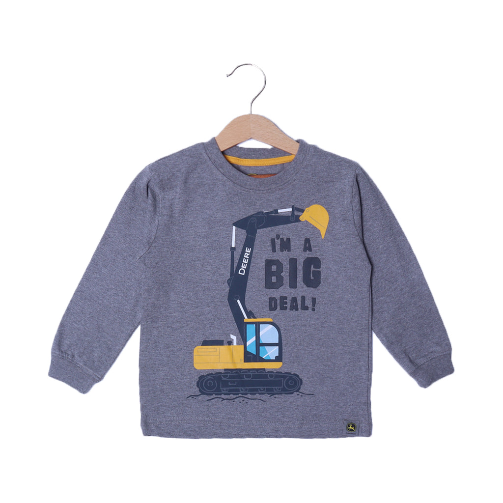 GREY I'M A BIG DEAL ESCAVATOR PRINTED FULL SLEEVES T-SHIRT