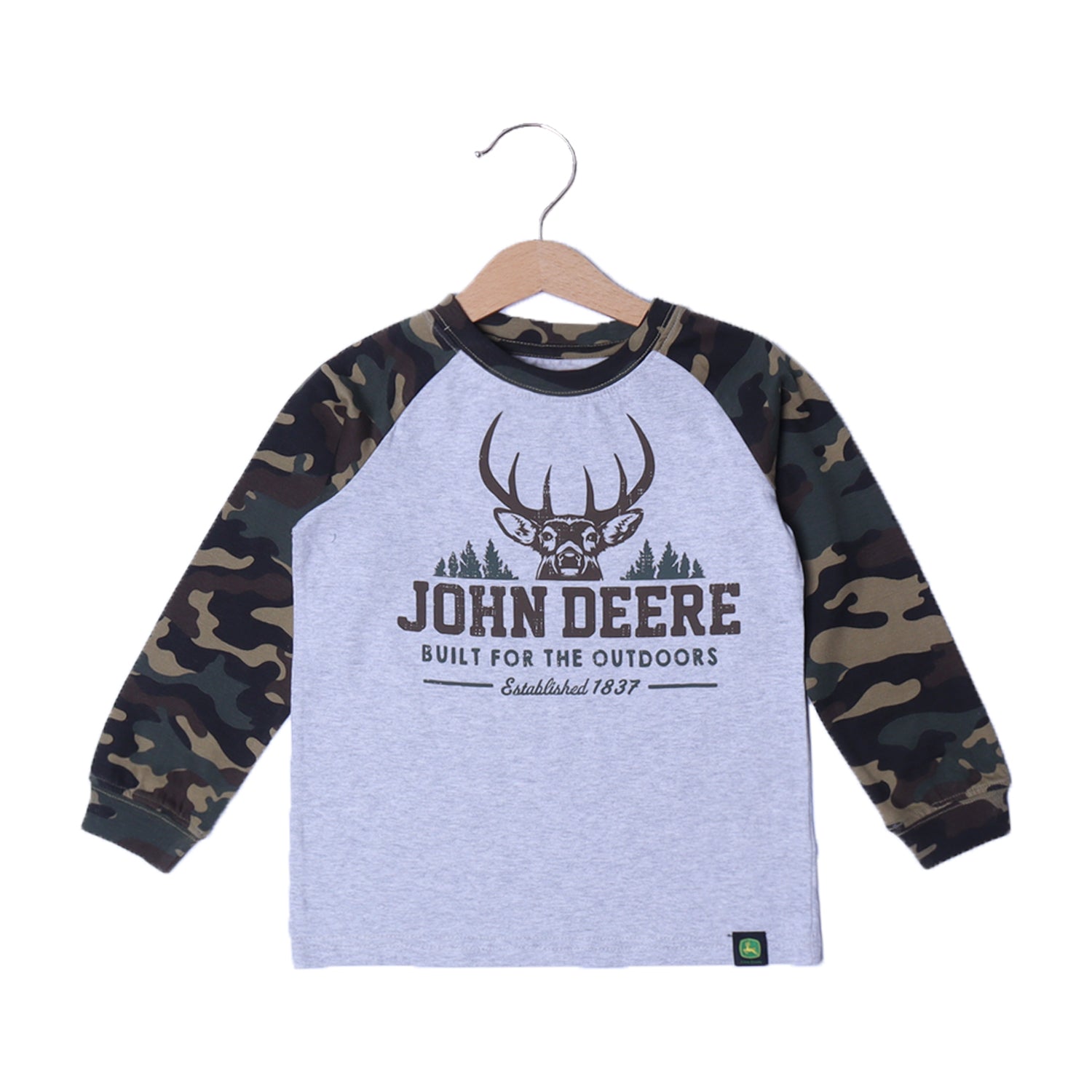 HAZEL GREY WITH CAMOUFLAGE SLEEVES DEERE PRINTED FULL SLEEVES T-SHIRT Secondary image