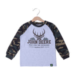 Load image into Gallery viewer, HAZEL GREY WITH CAMOUFLAGE SLEEVES DEERE PRINTED FULL SLEEVES T-SHIRT
