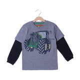 DARK GREY WITH BLACK SLEEVES TRACTOR PRINTED FULL SLEEVES T-SHIRT