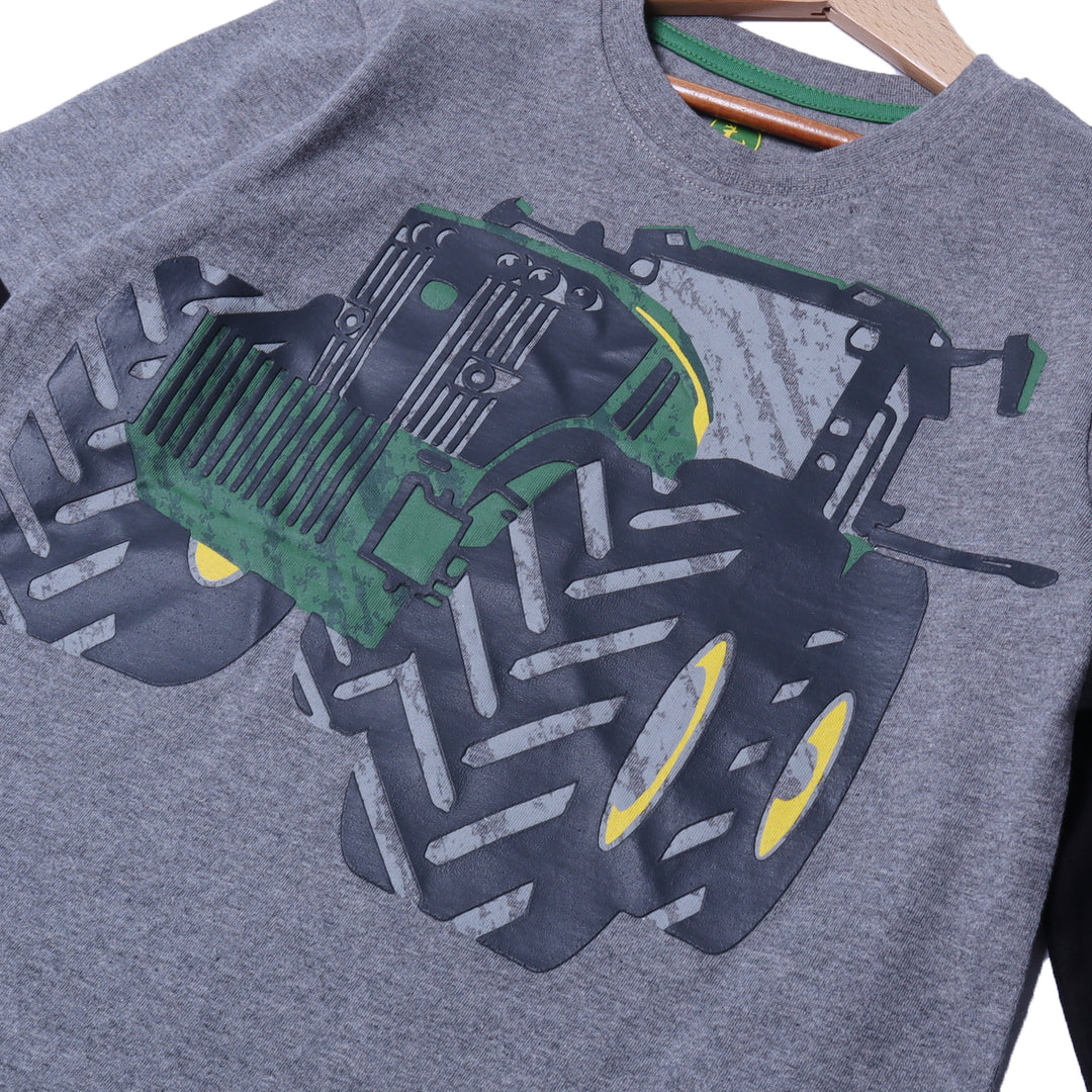 DARK GREY WITH BLACK SLEEVES TRACTOR PRINTED FULL SLEEVES T-SHIRT