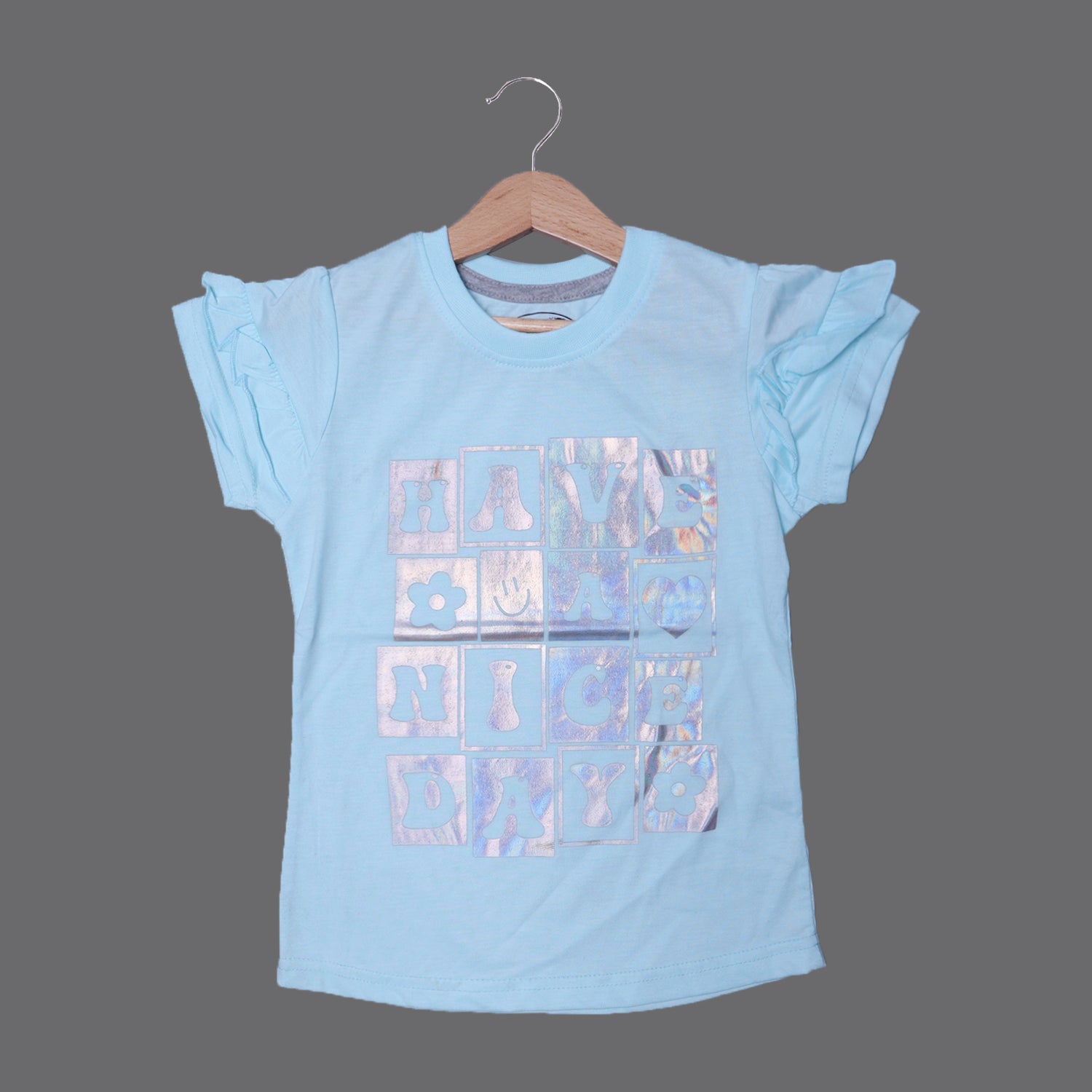 SKY BLUE HAVE A NICE DAY PRINTED T-SHIRT TOP FOR GIRLS Secondary image