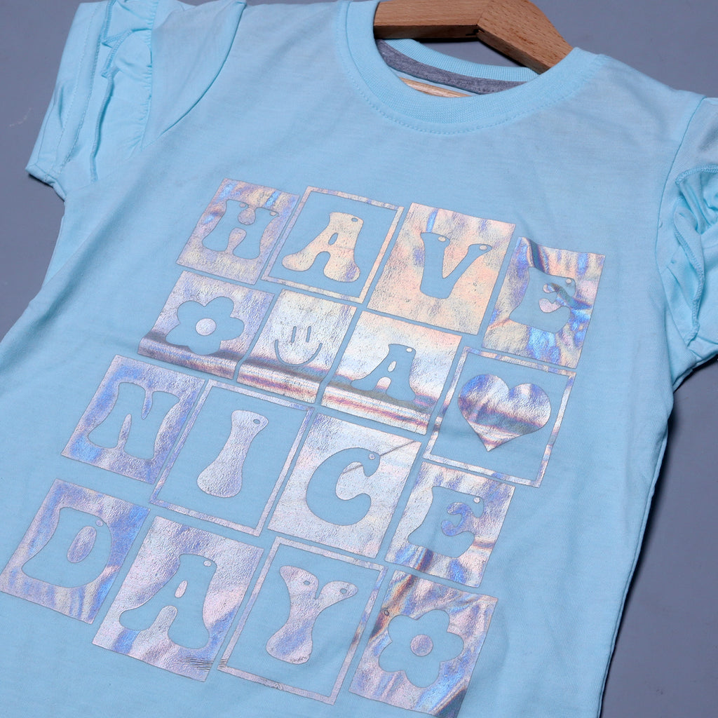 SKY BLUE HAVE A NICE DAY PRINTED T-SHIRT TOP FOR GIRLS